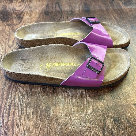 New Birkenstock Purple Shiny Madrid Patent leather 42/US 11 slide sandal shoe - Picture 3 of 7